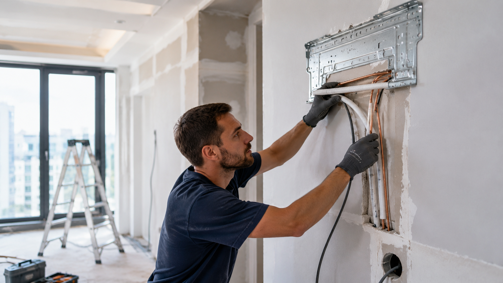 Монтаж настенного кондиционера в помещении после ремонта